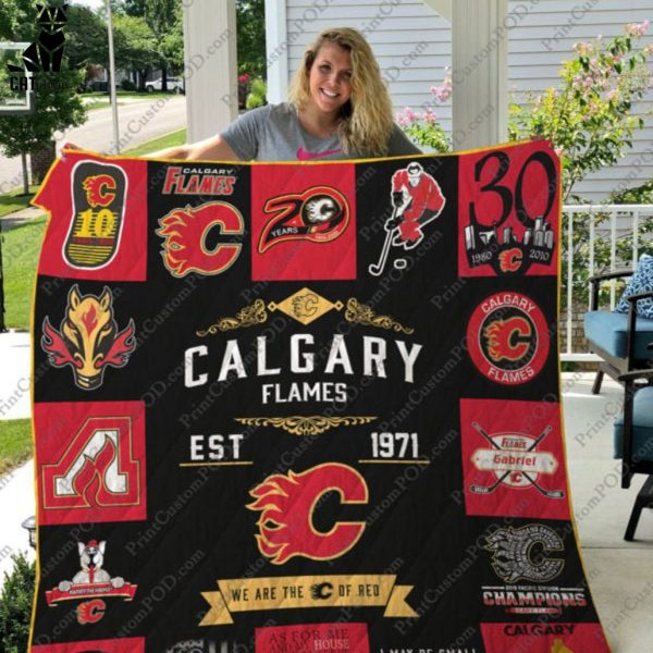 Calgary Flames  EST 1971 Logo Design Quilt Blanket