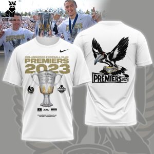 Collingwood Football lub Premiers 2023 Toyota AFL Nike Logo White Design 3D T-Shirt