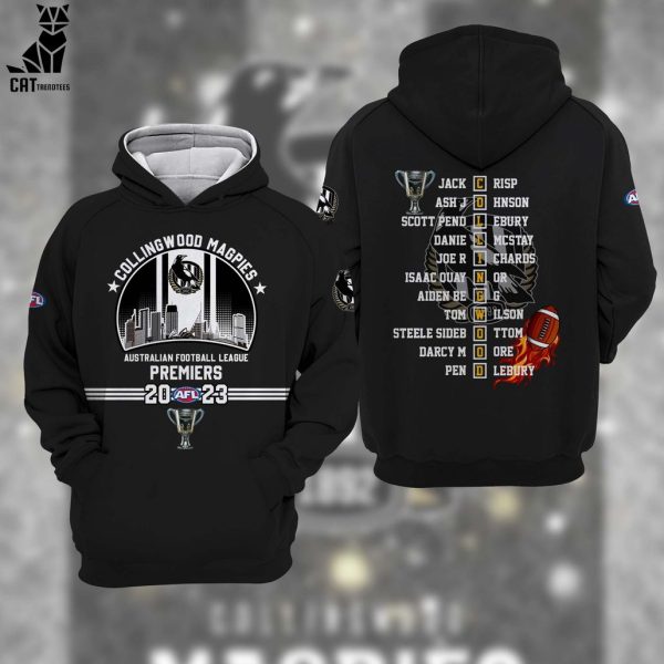 Collingwood Magpies Australian Football League Premiers 2023 AFL Black Design 3D Hoodie