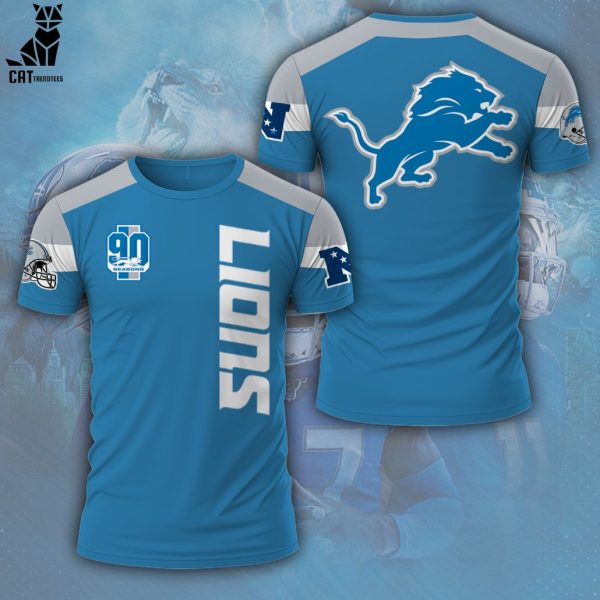 Detroit Lions 90 Seasons Mascot Blue Design 3D T-Shirt