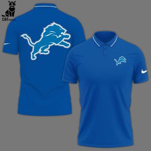 Detroit Lions Blue Mascot Design 3D Polo Shirt