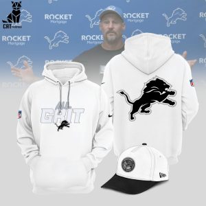Detroit Lions Grit NFL Logo White Design 3D Hoodie