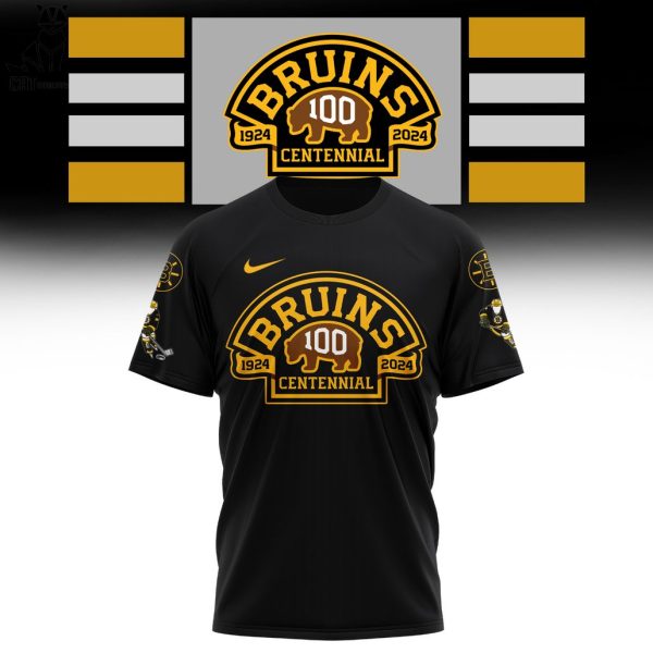 NHL Boston Bruins 100 Centennial 1924 – 2024 Black Design 3D T-Shirt