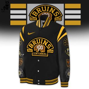 NHL Boston Bruins 100 Centennial 1924-2024 Nike Logo Design Black Baseball Jacket