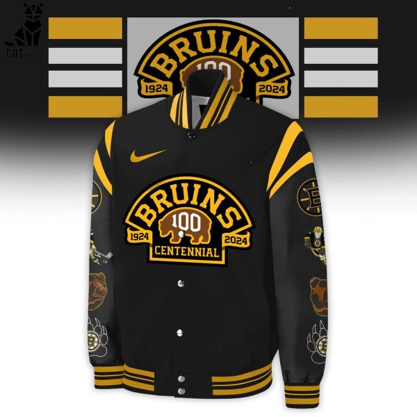 NHL Boston Bruins 100 Centennial 1924-2024 Nike Logo Design Black Baseball Jacket