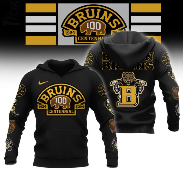 NHL Boston Bruins 100 Centennial Black Nike Logo Design 3D Hoodie