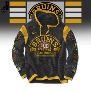 NHL Boston Bruins 100 Centennial Logo Design On Sleeve 3D Hoodie