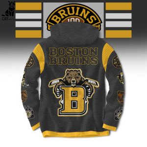 NHL Boston Bruins 100 Centennial Logo Design On Sleeve 3D Hoodie