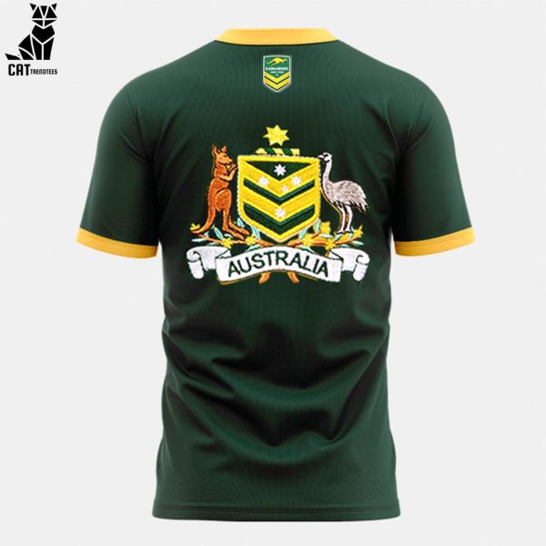 Personalized Australian Kangaroos Pacific Rugby League Championships Australian Gallagher Green With Yellow Trim Design 3D T-Shirt