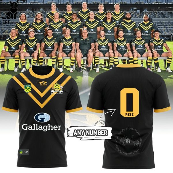 Personalized Australian Kangaroos Pacific Rugby League Championships Black With Yellow Trim Design 3D T-Shirt