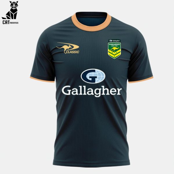 Personalized Australian Kangaroos Pacific Rugby League Championships Gallagher Kangaroos  Green With Yellow Trim Design 3D T-Shirt