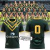 Personalized Australian Kangaroos Pacific Rugby League Championships Gallagher Kangaroos  Green With Yellow Trim Design 3D T-Shirt