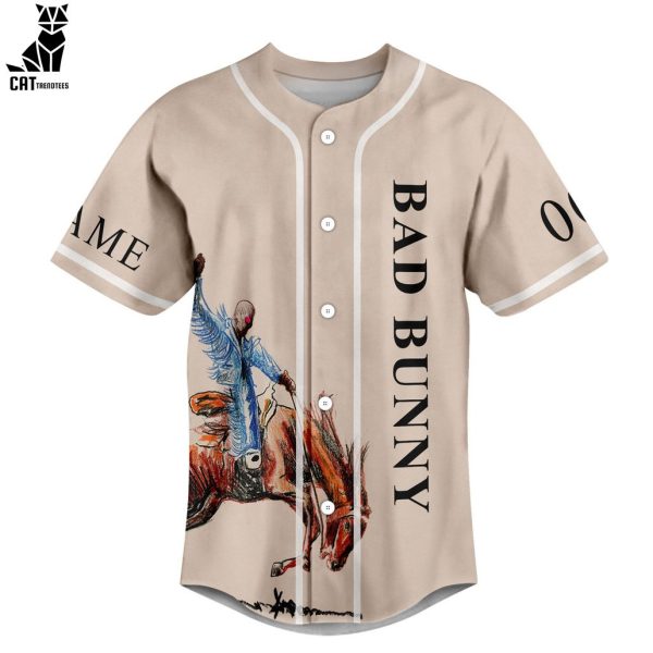 Personalized Bad Bunny Ride A Horse Design Baseball Jersey