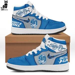 Personalized Detroit Lions 90 Seasons Nike Logo Blue Gray Design Air Jordan 1 High Top