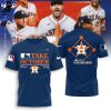 Back 2 Back 2 Back 2023 Al West Division Champions Houston Astros Logo Design Blue On Sleeve 3D T-Shirt