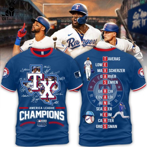 American League Champions Texas Rangers List Member Blue Design 3D T-Shirt