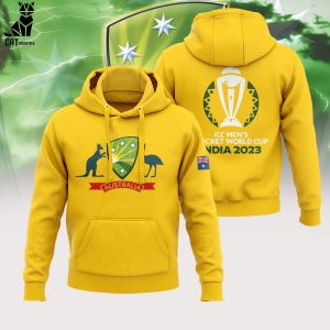 Australia Cricket Team ICC World Cup 2023 Yellow Logo Design 3D Hoodie