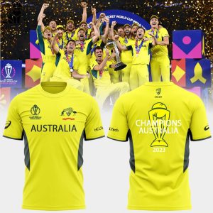 Australian Men’s Cricket Team Champions ICC Logo Yellow Design 3D T-Shirt
