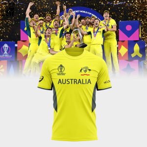 Australian Men’s Cricket Team Champions ICC Logo Yellow Design 3D T-Shirt