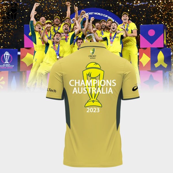 Australian Men’s Cricket Team Champions ICC World Cup 2023 Yellow Design 3D Polo Shirt