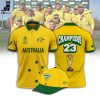 Australian Men’s Cricket Team World Cup Cricket 2023 Yellow Design 3D Polo Shirt