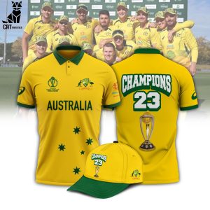 Australian Men’s Cricket Team ICC World Cup 2023 Yellow 3D Design Polo Shirt