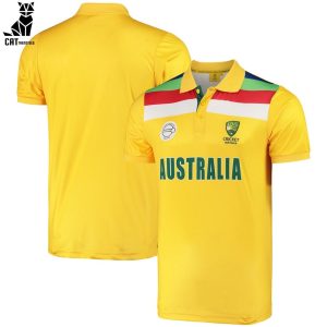 Australian Men’s Cricket Team World Cup Cricket 2023 Yellow Design 3D Polo Shirt
