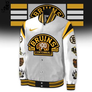 Boston Bruins 100 Centennial White NHL Logo Design Baseball Jacket
