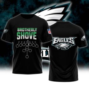 Brotherly Shove Eagles Philadelphia Eagles NFL Logo Black Design 3D T-Shirt