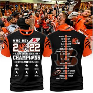 Cincinnati Bengals AFC North Division Champions Mascot Design 3D T-Shirt