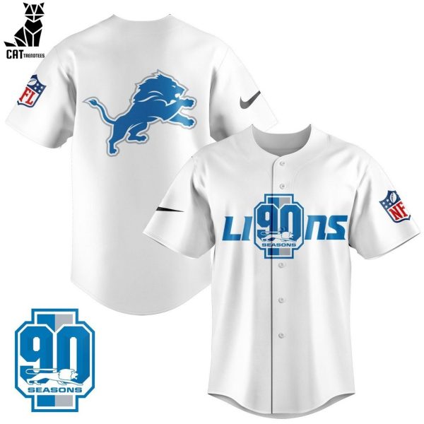 Detroit Lions 90th NFL Season White Design Baseball Jersey