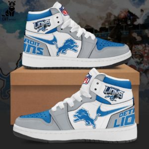 Detroit Lions NFL Blue White Nike Logo Design Air Jordan 1 High Top