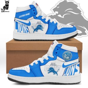 Detroit Lions Nike Logo Grit Blue White Design Air Jordan 1 High Top