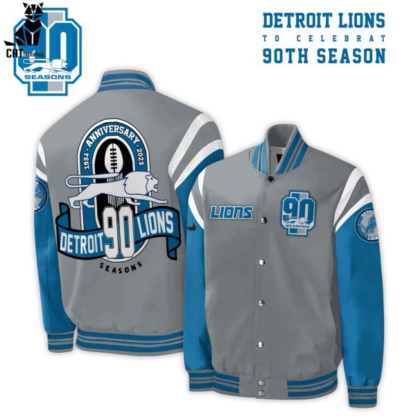 Detroit Lions To Celebrat 90th Season Gray Blue Baseball Jacket