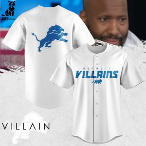 Detroit Lions Villain White Mascot Design Baseball Jersey