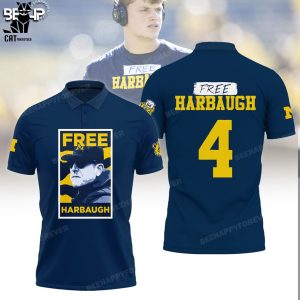 Free Harbaugh Portrait Blue Design 3D Polo Shirt