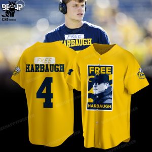 Free Harbaugh Portrait Yellow Design Baseball Jersey
