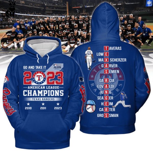 Go And Take It ALDS 2023 American League Champions Texas Rangers List Member Blue Design 3D Hoodie