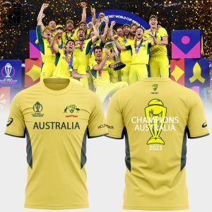 ICC  Men’s Cricket Team 2023 World Cup Champion Mascot Yellow Design 3D T-Shirt