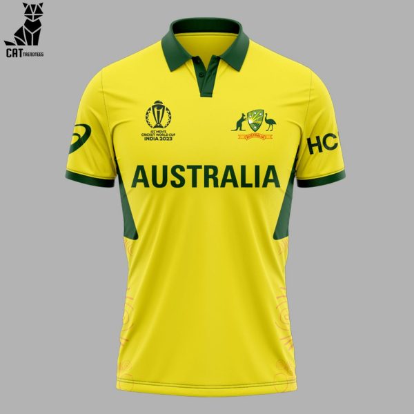 ICC  Men’s Cricket Team World Cup 2023 Australian Mascot Yellow Design 3D Polo Shirt