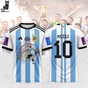 Lionel Messi Portrait Blue White Logo Design 3D T-Shirt