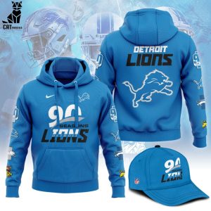 Lions NFL 90th Season Full Blue Nike Logo Design 3D Hoodie Longpant Cap Set