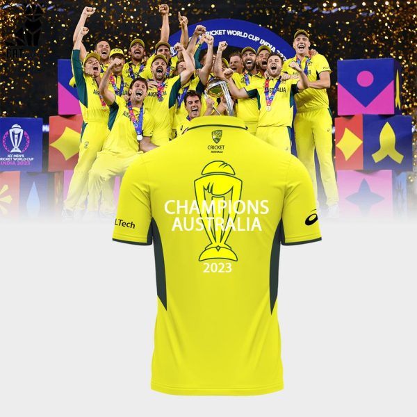 Men’s Cricket Team Champions ICC World Cup 2023 Australian Yellow Mascot Design 3D Polo Shirt