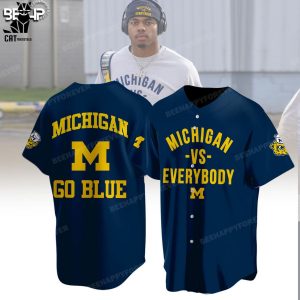 Michigan Vs Everybody Logo Blue Design Baseball Jersey