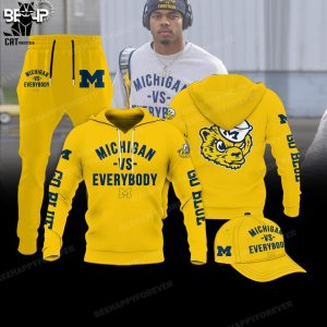Michigan Vs Everybody Mascot Logo Yellow Design Hoodie Longpant Cap Set
