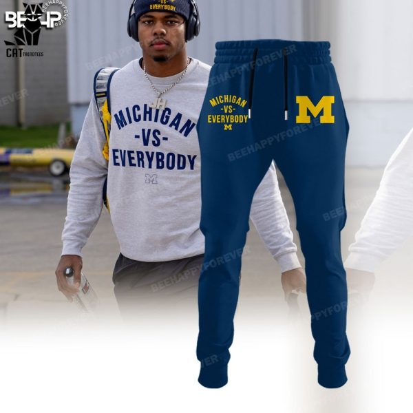 Michigan Vs Everybody Mascot Blue Design Hoodie Longpant Cap Set