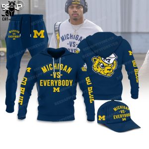 Michigan Vs Everybody Mascot Design Blue Hoodie Longpant Cap Set
