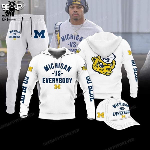 Michigan Vs Everybody Mascot Design White Hoodie Longpant Cap Set