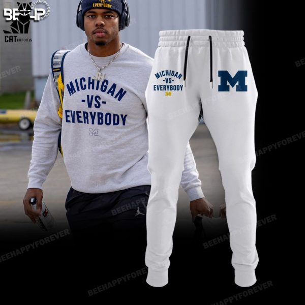 Michigan Vs Everybody Mascot Design White Hoodie Longpant Cap Set