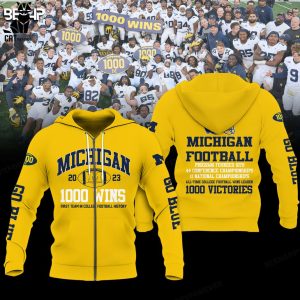 Michigan Wolverines Champion 2023 1000 Wins Yellow Logo Design 3D Hoodie